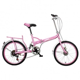 BEIGOO Folding Bike 20 Inch Folding Bike, Mountain Bike, Carbon Steel Lightweight Portable Suspension Variable Speed Bike Bicycle with Disc Brakes, Road Bikes for Office Worker Students-Pink A-6Speed