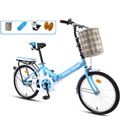 Bike 20 Inch Folding Bike, Single Speed Low Step-Through Steel Frame Foldable Compact Bicycle with Comfort Saddle Carrying Bag and Rack, Blue-A
