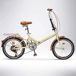 Hzjjc Bike 20 Inch Folding City Bike Bicycle, Mountain Road Bike Lightweight Fold Up Foldable Hybrid Bikes Commuter Full Suspension Specialized for Men Women Adult Ladies, H008ZJ (Color : Beige, Size : 20in)