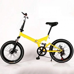 Hzjjc Bike 20 Inch Folding City Bike Bicycle, Mountain Road Bike Lightweight Fold Up Foldable Hybrid Bikes Commuter Full Suspension Specialized for Men Women Adult Ladies, H010ZJ (Color : Yellow, Size : 20in)