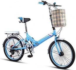 Hzjjc Bike 20 Inch Folding City Bike Bicycle, Mountain Road Bike Lightweight Fold Up Foldable Hybrid Bikes Commuter Full Suspension Specialized for Men Women Adult Ladies, H101ZJ (Color : Blue)