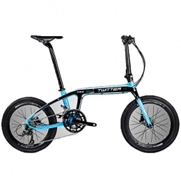 DPGPLP Bike 20-Inch Folding Speed Bicycle - Adult Folding Bicycle - Carbon Fiber Folding Bicycle BMX 20 Inch 16 Speed Double Disc Brake Light Portable Bicycle, Blue