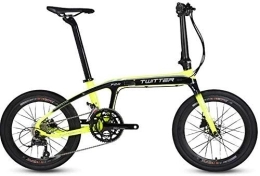 FHKBB Bike 20-Inch Folding Speed Bicycle - Adult Folding Bicycle - Carbon Fiber Folding Bicycle BMX 20 Inch 16 Speed Double Disc Brake Light Portable Bicycle, White (Color : Yellow)