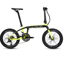 DPGPLP Bike 20-Inch Folding Speed Bicycle - Adult Folding Bicycle - Carbon Fiber Folding Bicycle BMX 20 Inch 16 Speed Double Disc Brake Light Portable Bicycle, Yellow