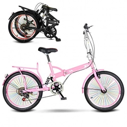 SHIN Bike 20 Inches Adult Foldable City Commuter Bicycles, Lightweight MTB Bike, 6 Speed Folding Bicycle, Mens Womens Mountain Bike / Pink