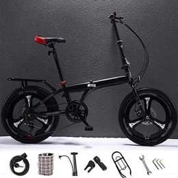 SHIN Bike 20 Inches Lightweight Folding MTB Bike, Foldable City Commuter Bicycles, 6 Speed Mens Womens Mountain Bike, Double Disc Brake / Black