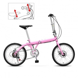 SHIN Bike 20 Inches Lightweight Folding MTB Bike, Foldable City Commuter Bicycles, 6 Speed Mens Womens Mountain Bike, Double Disc Brake / Pink