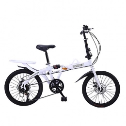 20" Lightweight Alloy Folding City Bike Bicycle,Dual Disc Brakes,Folding Bike for Ladies And Men,Bike 7 Speed Lightweight Cycle, Shock-Absorbing Off-Road Anti-Tire Mountain,White