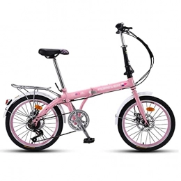 QSCFT Bike 20in Folding Bikes for Adults and Teens, 7 Speed City Folding Compact Bike Bicycle with Comfort Saddle Urban Commuter Gift for Women and Men(Color:Pink)