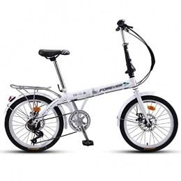 QSCFT Folding Bike 20in Folding Bikes for Adults and Teens, 7 Speed City Folding Compact Bike Bicycle with Comfort Saddle Urban Commuter Gift for Women and Men(Color:White)