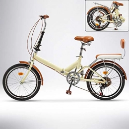 ZHEDYI Folding Bike 20in Ladies Folding Bike, Lightweight 6-speed Cruiser Bikes, City Compact Commuter Bicycle, Bicycle Seats for Comfort，Men, Women, Office Workers, Students Bicycles ( Color : Beige-a , Size : 20in )