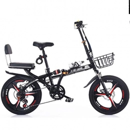 CXSMKP Bike 20Inch Folding Bike for Adult Teens with Dual Disc Brakes Mini Lightweight Foldable Bicycle, High Carbon Steel Folding Frame for Student Office Worker Commuter Bike, Black
