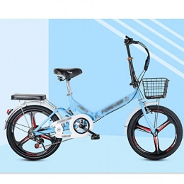 CXSMKP Folding Bike 20Inch Folding Bike for Adult Teens with V Brake Rear Rack Mini Lightweight Foldable Bicycle, High Carbon Steel Folding Frame for Student Office Worker Urban Environment, Blue, variable speed