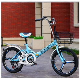 TBNB Bike 20inch Portable Foldable Bicycle, 6-Speed Suspension Soft Tail Bike for Boys and Girls, Adult Folding City Road Bicycle (Bue)