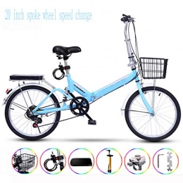 Zhangxiaowei Bike 20Inch Spokeweel Speed Change Ultralight Portable Folding Bike for Adults with Self Installation, Blue
