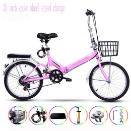 Zhangxiaowei Bike 20Inch Spokeweel Speed Change Ultralight Portable Folding Bike for Adults with Self Installation, Pink