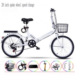 Zhangxiaowei Folding Bike 20Inch Spokeweel Speed Change Ultralight Portable Folding Bike for Adults with Self Installation, White