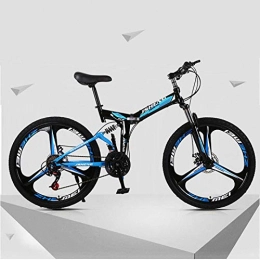 Domrx Folding Bike 21 / 24 / 27 Speede Bicycle 26 inch Double Shock Absorption Fast Folding One Wheel Ultralight Road Bikes-21 Speed Black Blue_(155-185cm)