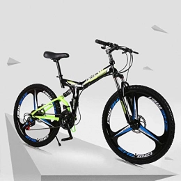 21/24/27 Speede Bicycle 26 inch Double Shock Absorption Fast Folding One Wheel Ultralight Road Bikes-21 Speed Black Green_(155-185cm)