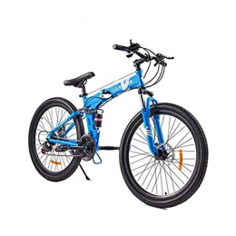 SYCY Folding Bike 21 Speed Mountain Bike with Dual Disc Brakes, 26 Inch All-Terrain Bicycle with Full Suspension Adjustable Seat Offroad Folding Bike-Blue