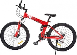 SYCY Folding Bike 21 Speed Mountain Bike with Dual Disc Brakes, 26 Inch All-Terrain Bicycle with Full Suspension Adjustable Seat Offroad Folding Bike-Red