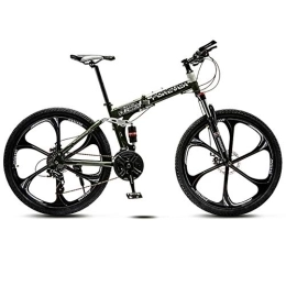 BSWL Folding Bike 21 Variable Speed Six Cutter Wheel Adult Off-Road Mountain Bike Men And Women Bicycle Folding Variable Speed Double Shock Absorber Student Racing, Army Green, 24