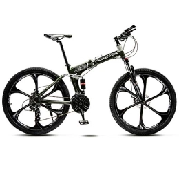BSWL Folding Bike 21 Variable Speed Six Cutter Wheel Adult Off-Road Mountain Bike Men And Women Bicycle Folding Variable Speed Double Shock Absorber Student Racing, Army Green, 26