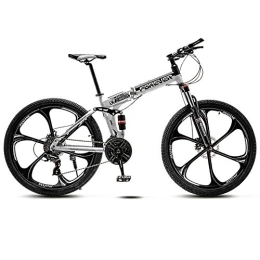 BSWL Bike 21 Variable Speed Six Cutter Wheel Adult Off-Road Mountain Bike Men And Women Bicycle Folding Variable Speed Double Shock Absorber Student Racing, Black And White, 24