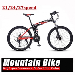 LYRWISHPB Bike 24 / 26 Inch Adult Mountain Bike, 21 / 24 / 27-speed Bicycle Aluminum Alloy Big Wheels Mountain Brake, Outdoor Trail Bike Folding Outroad Bicycles Lightweight Aluminum Frame ( Color : Red , Size : 24in )