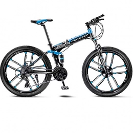 BNMKL Bike 24 / 26 Inch Adult Mountain Bike 27-Speed Folding Outroad Bicycles, Dual Suspension Frame Off-Road Bike, High-Carbon Steel MTB, Black Blue, 24 Inch