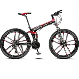 BNMKL Folding Bike 24 / 26 Inch Adult Mountain Bike 27-Speed Folding Outroad Bicycles, Dual Suspension Frame Off-Road Bike, High-Carbon Steel MTB, Black Red, 24 Inch
