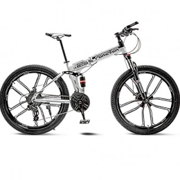 BNMKL Folding Bike 24 / 26 Inch Adult Mountain Bike 27-Speed Folding Outroad Bicycles, Dual Suspension Frame Off-Road Bike, High-Carbon Steel MTB, Black White, 24 Inch