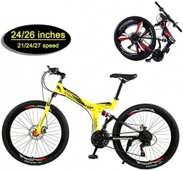 24/26 Inch Folding Mountain Bike, 21/24/27 Speed Carbon Steel Frame Adjustable Seat Double Disc Brake, Shock Absorption Mountain Bicycle,26in,27speed