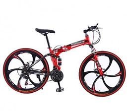 SAFT Bike 24 / 26 Inch Folding Mountain Bike Bicycle For Men And Women, High Carbon Steel Frame, Steel Disc Brake (Color : Red-A, Size : 24 inch 21 speed)