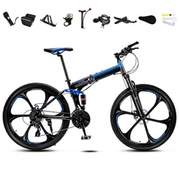 SHIN Bike 24-26 Inch MTB Bicycle, Unisex Folding Commuter Bike, 30-Speed Gears Foldable Mountain Bike, Off-Road Variable Speed Bikes for Men And Women, Double Disc Brake / blue / 24'' / B wheel