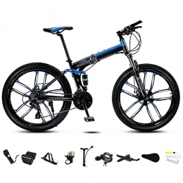 SHIN Folding Bike 24-26 Inch MTB Bicycle, Unisex Folding Commuter Bike, 30-Speed Gears Foldable Mountain Bike, Off-Road Variable Speed Bikes for Men And Women, Double Disc Brake / blue / 24'' / C wheel