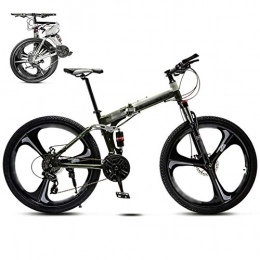 SHIN Bike 24-26 Inch MTB Bicycle, Unisex Folding Commuter Bike, 30-Speed Gears Foldable Mountain Bike, Off-Road Variable Speed Bikes for Men And Women, Double Disc Brake / Green / 24'' / A wheel