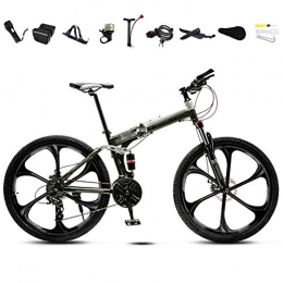 SHIN Bike 24-26 Inch MTB Bicycle, Unisex Folding Commuter Bike, 30-Speed Gears Foldable Mountain Bike, Off-Road Variable Speed Bikes for Men And Women, Double Disc Brake / Green / 24'' / B wheel
