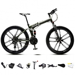 SHIN Bike 24-26 Inch MTB Bicycle, Unisex Folding Commuter Bike, 30-Speed Gears Foldable Mountain Bike, Off-Road Variable Speed Bikes for Men And Women, Double Disc Brake / Green / 24'' / C wheel