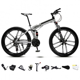 SHIN Folding Bike 24-26 Inch MTB Bicycle, Unisex Folding Commuter Bike, 30-Speed Gears Foldable Mountain Bike, Off-Road Variable Speed Bikes for Men And Women, Double Disc Brake / white / 26'' / C wheel