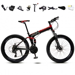 ROYWY Bike 24-26 Inches Lightweight Folding MTB Bike, Foldable Mens Womens Mountain Bike, 30 Speed Off-Road Variable Speed Bikes, Double Disc Brake / Red / 24