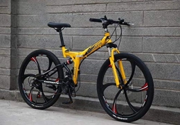 YOUSR Folding Bike 24 Inch Carbon Steel Mountain Bike, Shock Absorption Shifting Soft Tail Folding 21 Speed Bicycle Yellow