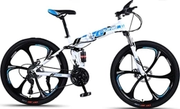 DPCXZ Folding Bike 24 Inch Foldable Mountain Bike, 21 Speed Adult Bike for Men Women, Aluminum Frame Folding Bike with Front Suspension, Front&Amp;Rear Linear Brakes Road Bicycle for Adult Blue, 24 inches