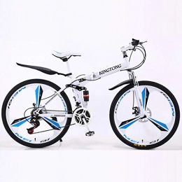 ANJING Bike 24 inch Folding Mountain Bike for Adult, 24 Speed Dual Suspension Lightweight Bicycle, White