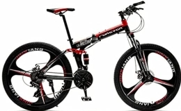 DPCXZ Bike 24 Inch Folding Mountain Bike for Teens, Mountain Bike Three Knife Wheel 21-Speed 24-Inch Wheel Double Disc Brake Full Suspension Anti-Slip Carbon Steel Frame MTB Bikes Red, 24 inches