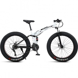 Bananaww Bike 24 Inch Folding Mountain Bike with Full Suspension High Carbon Steel Frame, Mens Fat Tire Mountain Bik with 7 / 21 / 24 / 27 / 30 Speed, Double Disc Brake and 4-Inch Wide Knobby Tires