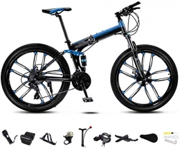 klt Folding Bike 24 Inch MTB Bicycle Unisex Folding Commuter Bike 30-Speed Gears Foldable Mountain Bike Off-Road Variable Speed Bikes for Men And Women Double Disc Brake / blue-blue_21 speed