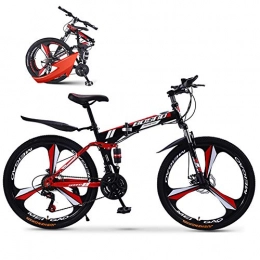 24 Inches Lightweight Alloy Folding City Bike Foldable Mountain Bike Steel Frame Dual Disc Brake Folding Bike, with 3 Cutter Wheel, 21 Speed, Front+Rear Mudgard, Unisex Adult,Red