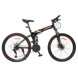 SJWR Folding Bike 24 Inches Men's Women Foldable Mountain Bike, MTB Bicycle with Spoke Wheel Adjustable Seat, Black&Red, 21 speed