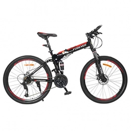 SJWR Bike 24 Inches Men's Women Foldable Mountain Bike, MTB Bicycle with Spoke Wheel Adjustable Seat, Black&Red, 27 speed